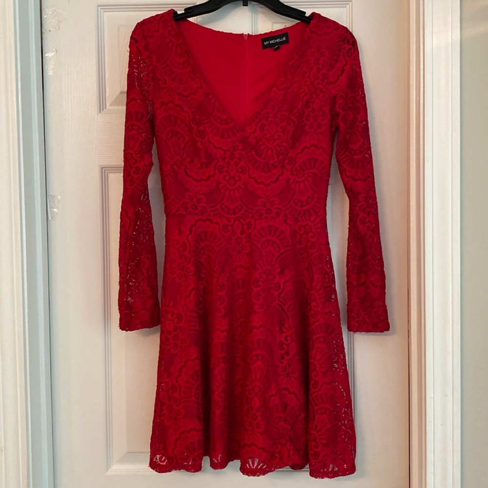 Girls Red lace Dress by My Michelle, fully lined, size 5